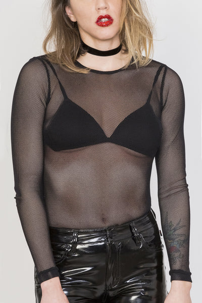 TRIPP NYC - LONG SLEEVE CROP FISHNET BLACK